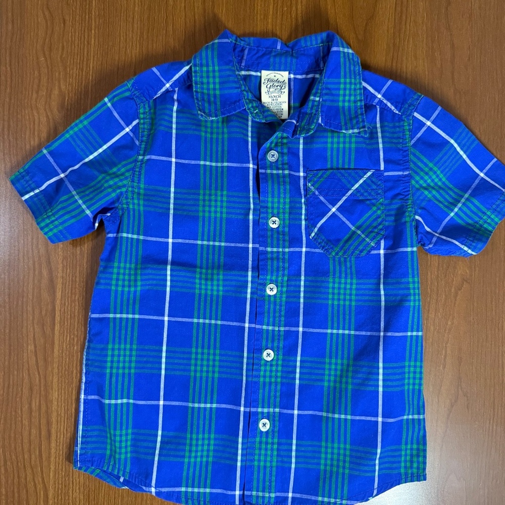 Faded Glory Blue and Green Plaid Shirt XS